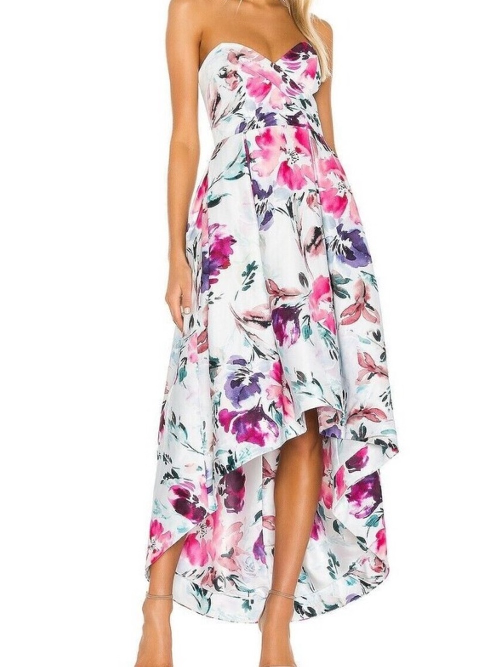 Parker Black Strapless Floral High-Low Dress - Pink Multi
